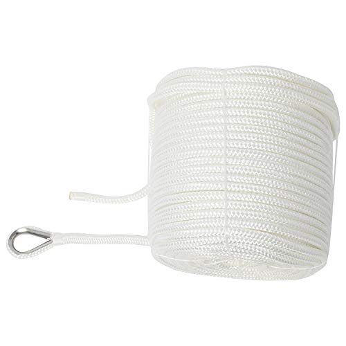 NovelBee White 3/8" x 300' Double Braid Nylon Anchor Line with Thimble for Boating and Fishing