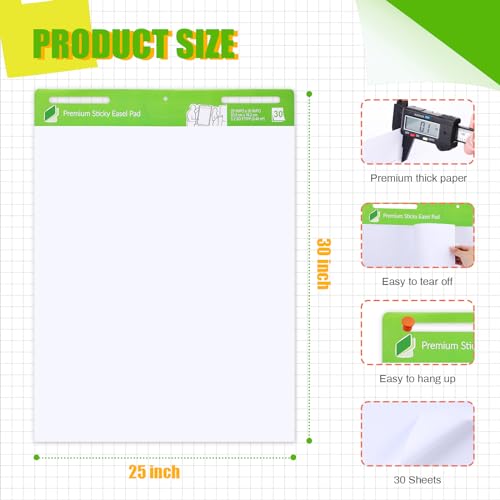 ReliThick Premium Sticky Easel Pad for Teachers, 25in x 30in, White, 30 Sheets/pad, Flip Chart Paper with Self Stick Fun