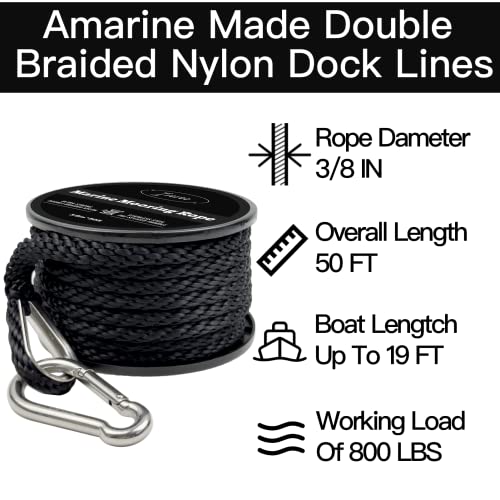 50 Feet Double Braided Nylon Boat Anchor Rope, 3/8inch, Black: For Marine Grade Anchor Line (Boat Owners, Fishing Enthus