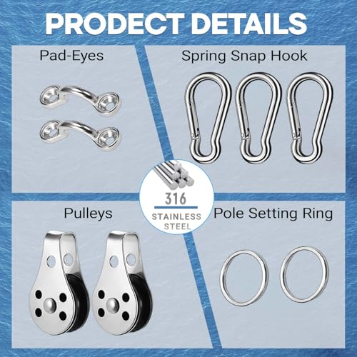 Kayak Anchor Trolley Kit for Kayak and Canoe, Rigging O Ring and Pad Eyes, Ideal for Outdoor Adventures, Easy Anchor Dep