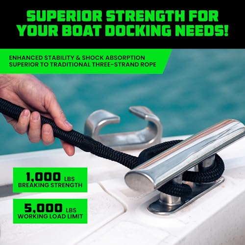 Rhino USA Heavy Duty Marine Grade Dock Lines for Boats Kayaks Pontoons Fishing Black