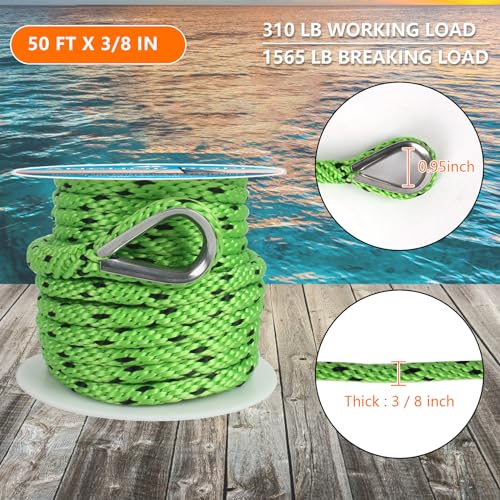 Premium Solid Braid MFP Anchor Line 50 ft x 3/8 inch for Boat
| 316 Stainless Steel Thimble & Shackle Boat Anchor Rope