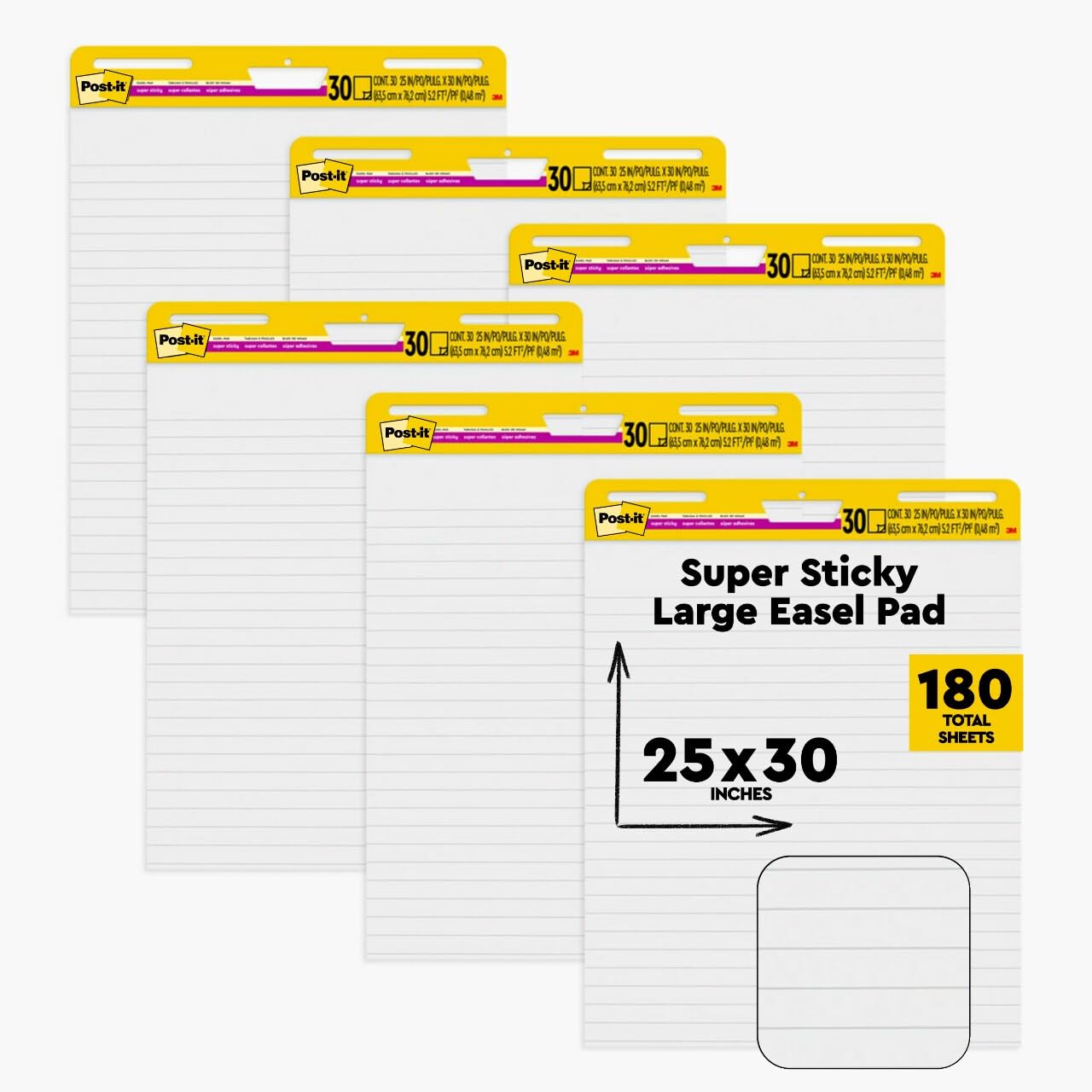 Super Sticky Easel Pad 25x30 inches, Premium Large White Lined Flip Chart Paper for Meetings and Presentations
| Post-i