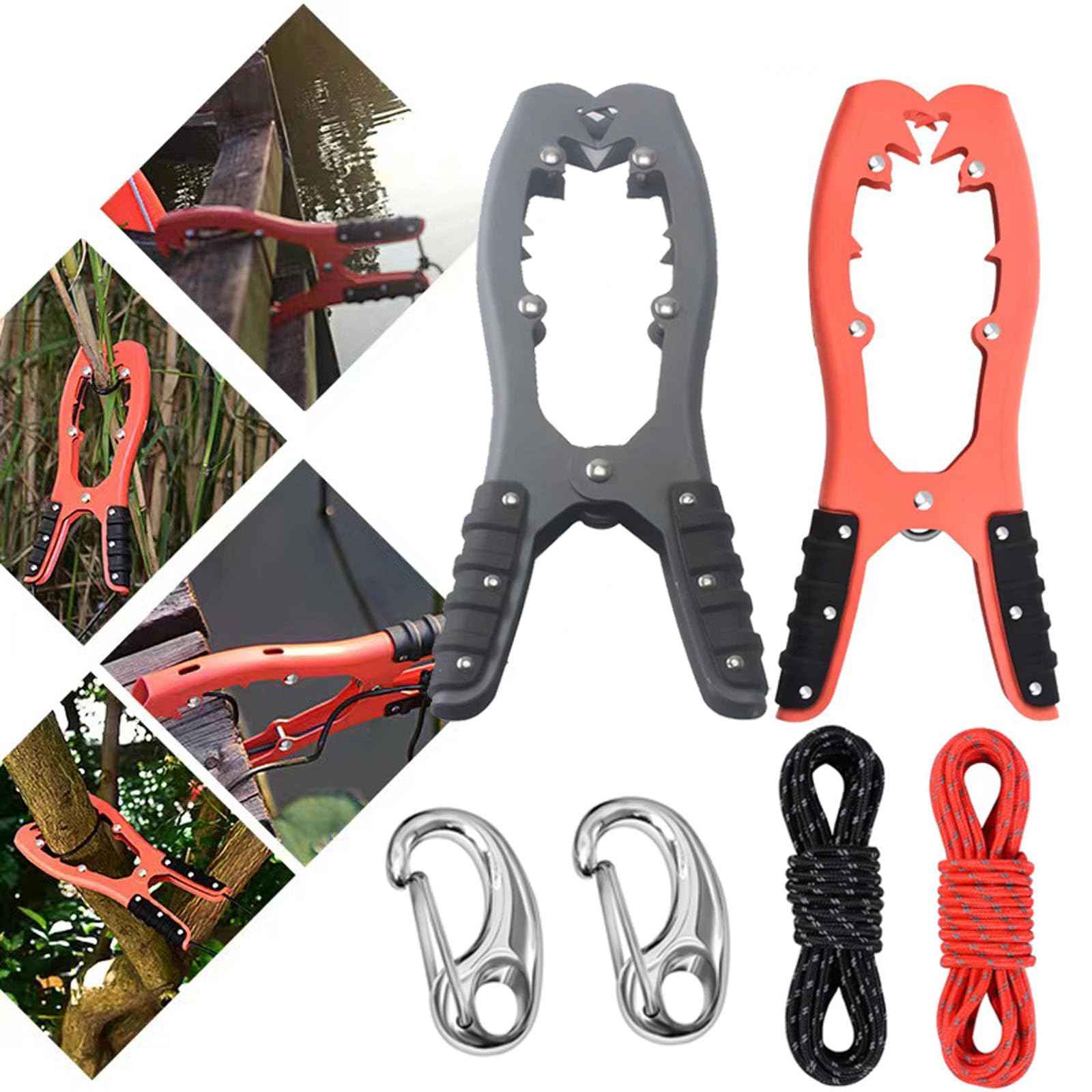 2-Piece Kayak Anchor Grip Clamp with 16.4ft Paracord & Snap Hook - Boat Accessory for Fishing, Kayak Anchor Clamp, Premi